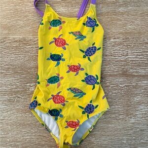 Mini Boden Yellow Turtle Print Kids Swim One Piece